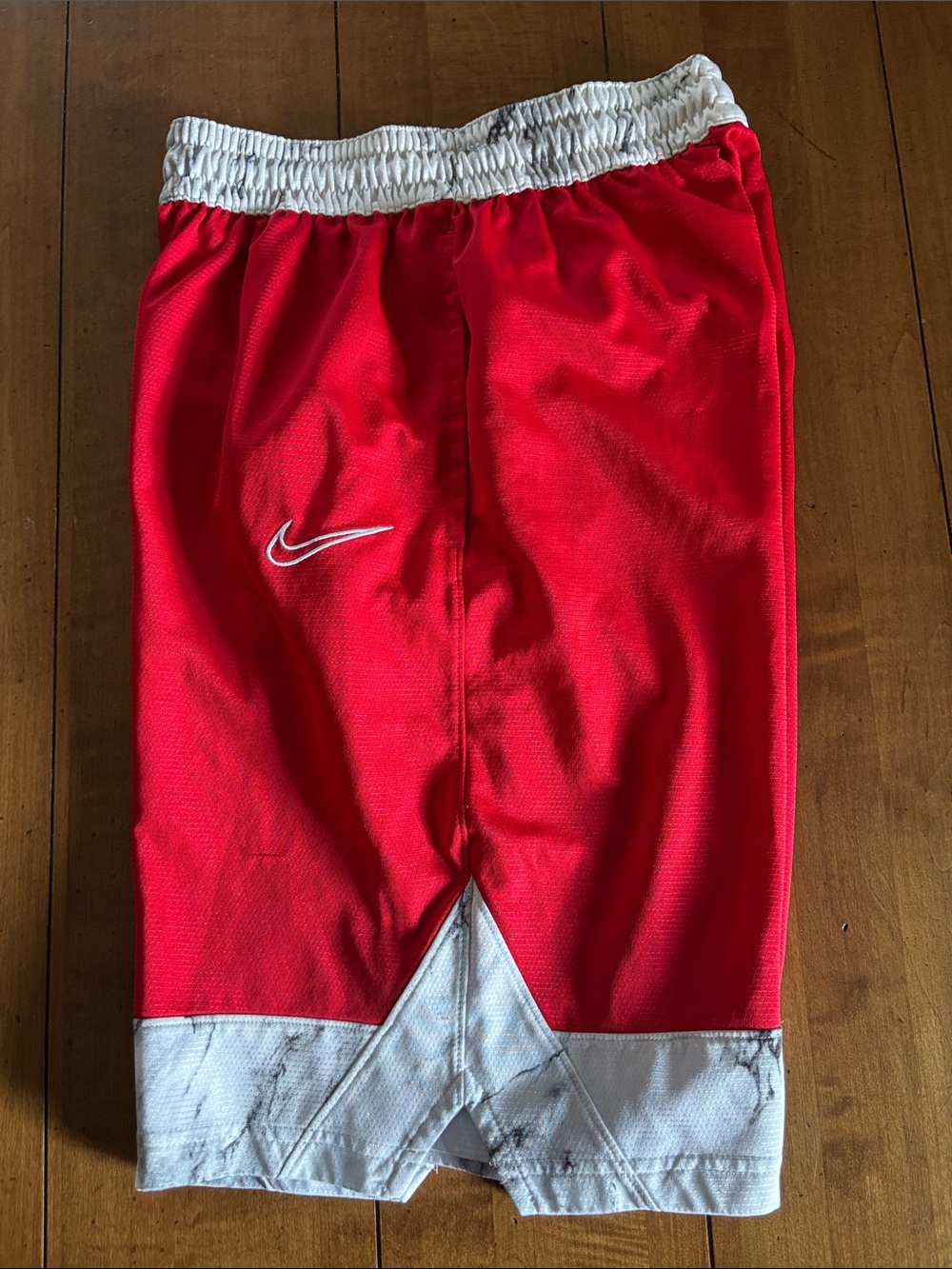 Nike Red and White Basketball Shorts with Swoosh